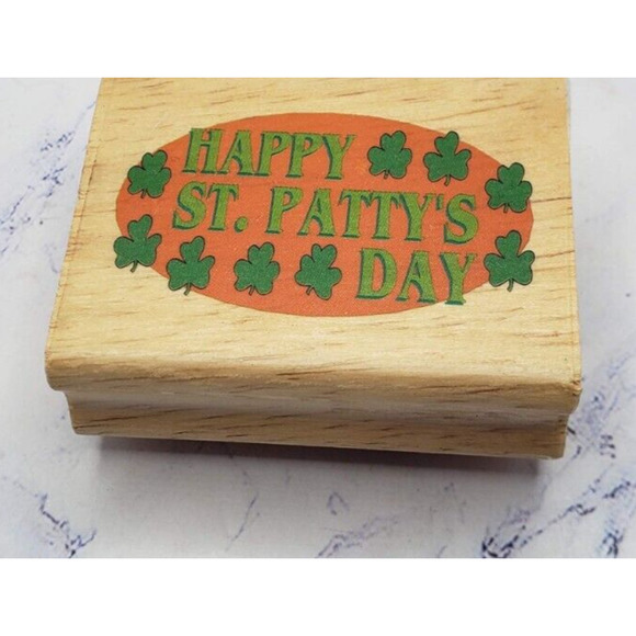 Shamrock Clover Happy St. Patrick’s Day Canadian Maple Collections Rubber Stamp - Picture 1 of 7